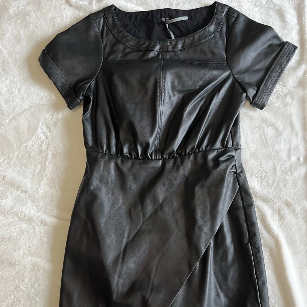 Anthropologie Black Faux Leather Dress